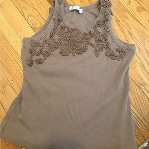 Caroline Constas Taupe Embroidered Ribbed Tank